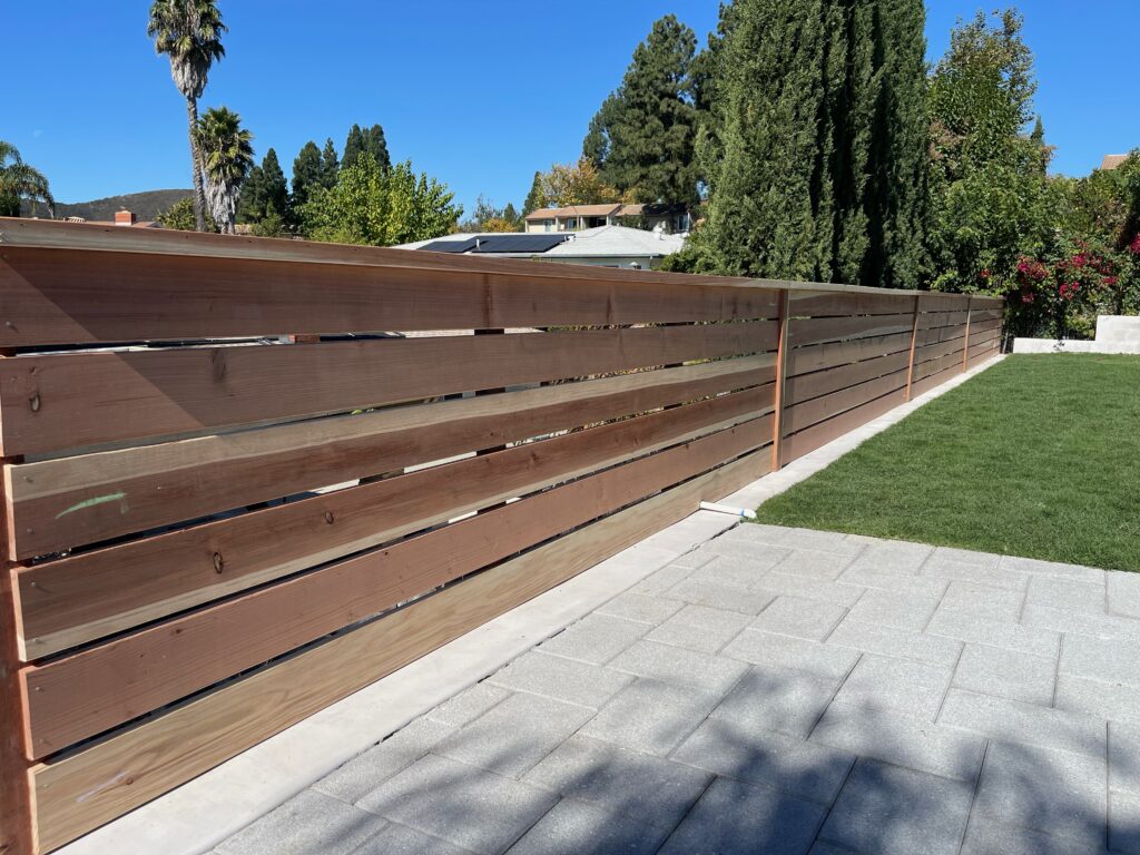 horizontal cedar wood fence installation in Scripps Ranch San Diego