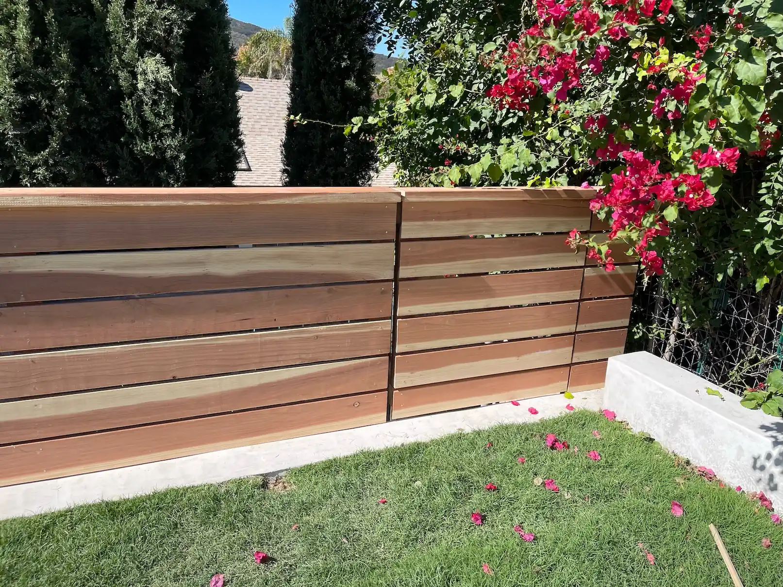 3-foot horizontal wood fence with gate — custom redwood fence builders in San Diego